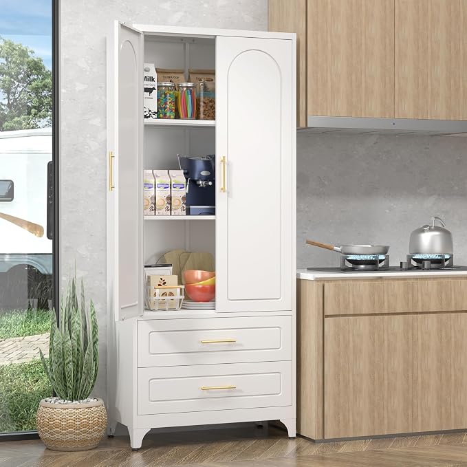 Pantry Kitchen Cabinet with Drawer, Metal Storage Cabinets with Doors and - Image 2