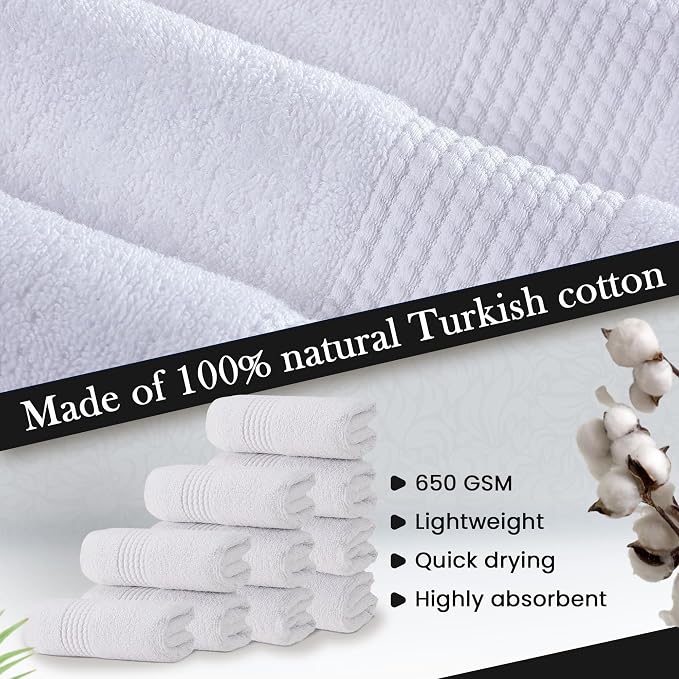 HALLEY Turkish Cotton Towels Washcloths Super Soft Highly Absorbent 100% Cotton - Image 2