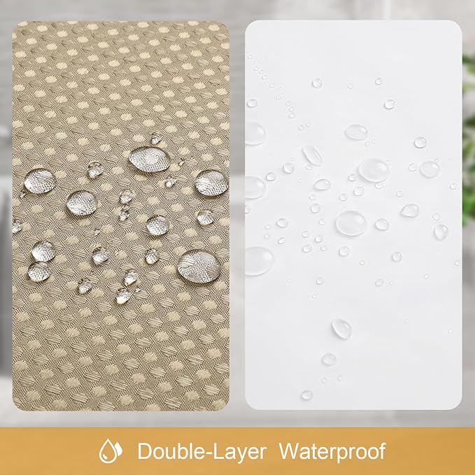 3 in 1 Shower Curtain Set, Tan Waterproof Fabric Shower Curtains - Image 6