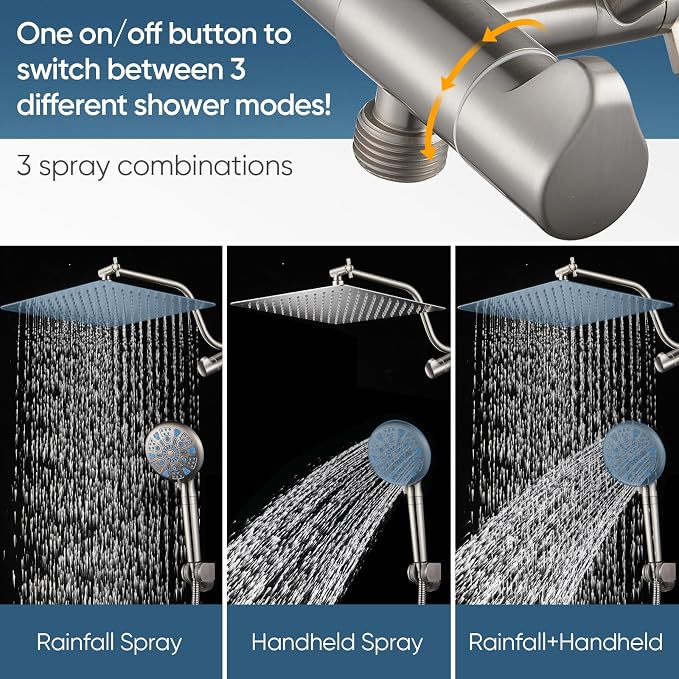 Cobbe 12 Inch All Metal 3-Way Rain Shower Head, High Pressure Shower Head - Image 5