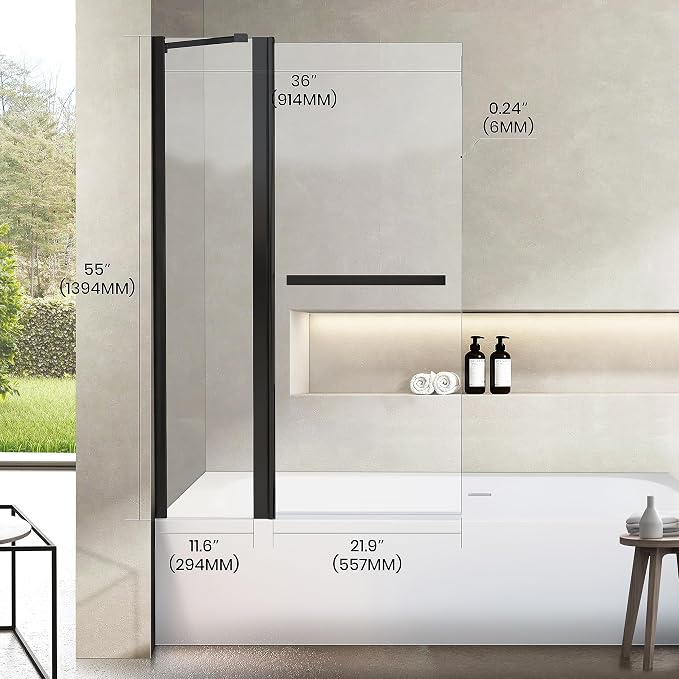 Bathroom Pivot Tub Glass Door 36" W*55" H, Folding Bathtub Shower Door Screen - Image 2