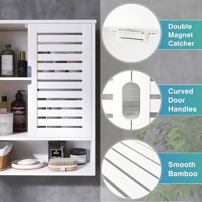 SMIBUY Bathroom Cabinet Wall Mounted, Bamboo Over-The-Toilet Storage Organizer - Image 6