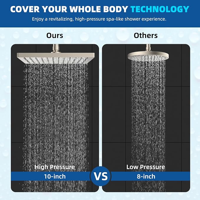 Hibbent Thickness Metal Rain Shower Head, Square Bathroom Waterfall Shower Heads - Image 2