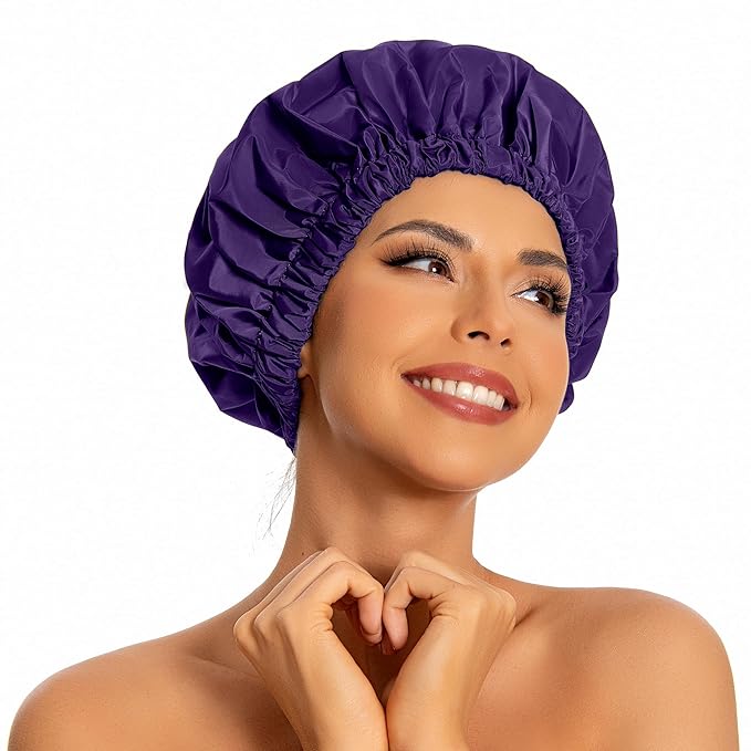 Reusable Shower Cap for Women, Large Waterproof Shower Bonnet Washable Elastic by Edoneery