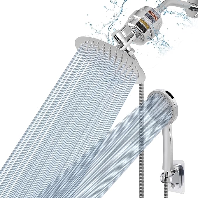 NearMoon Filtered Shower Head, High Pressure 8″Round Rain Shower and 5 settings by NearMoon