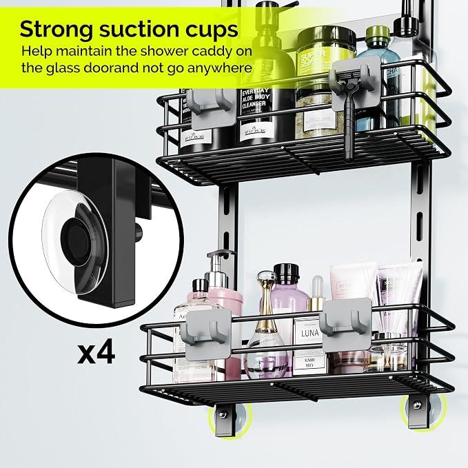 Orimade Over The Door Shower Caddy Adjustable 4 Tier Black, Bathroom Hanging - Image 7