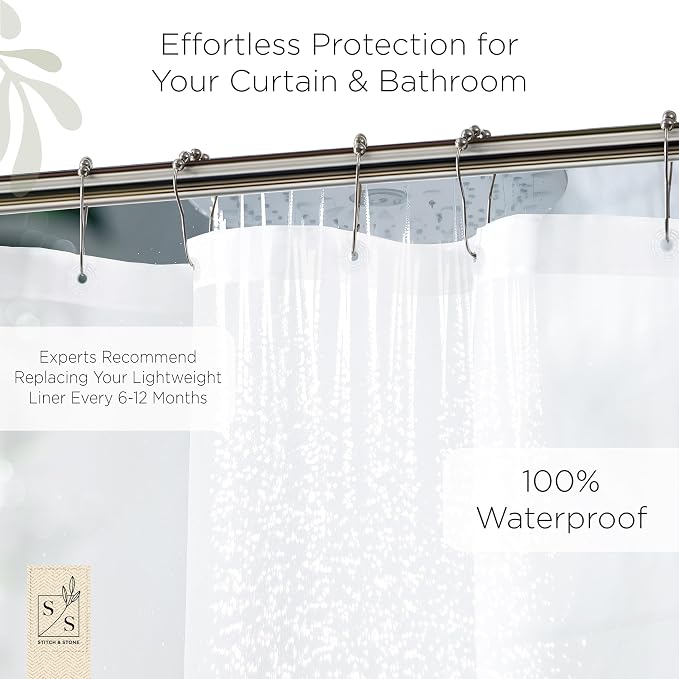 Stitch & Stone Shower Curtain Liner, Premium Lightweight Durable Waterproof 4g - Image 5