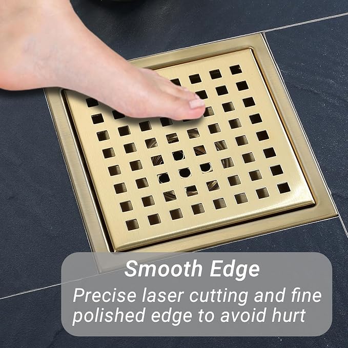 6 Inch Square Shower Floor Drain, Stainless Steel Black Shower Drain Kit - Image 4