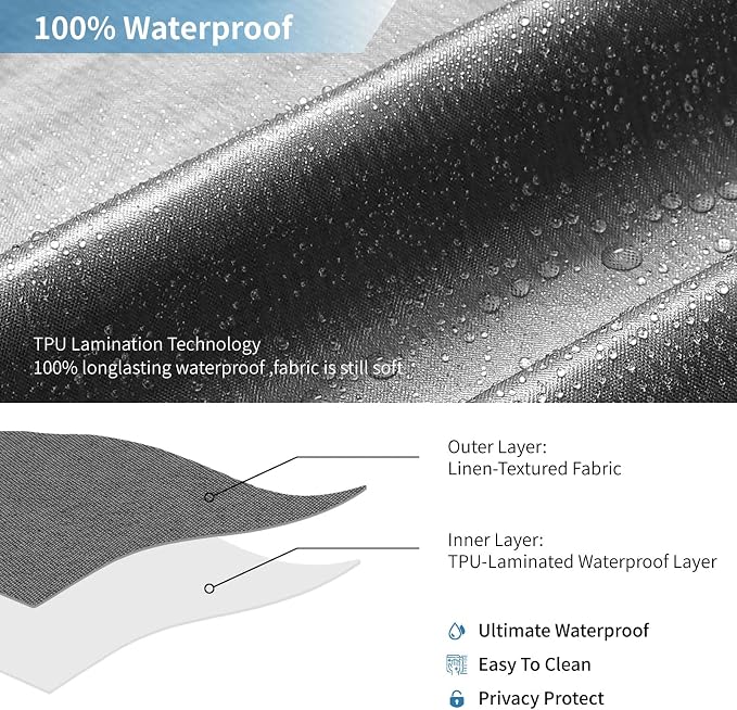 2-in-1 Waterproof Fabric Shower Curtain or Liner, Linen Textured, Breathable - Image 5