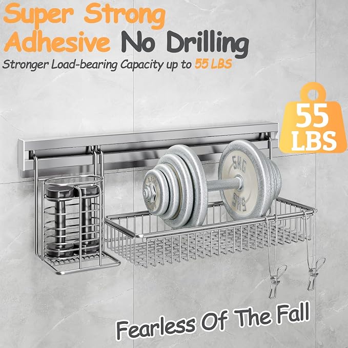 MINGLING Stainless Steel Shower Caddy, 41 cm Wall Back Crossbar Rustproof - Image 6