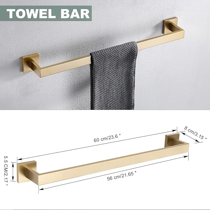 Brushed Gold Bathroom Towel Bar Holder Sets Premium Stainless Steel 4-Piece - Image 5