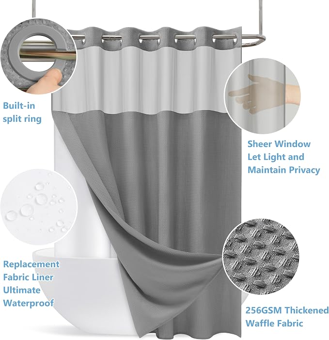 No Hook Waffle Weave Shower Curtain Set - Image 9