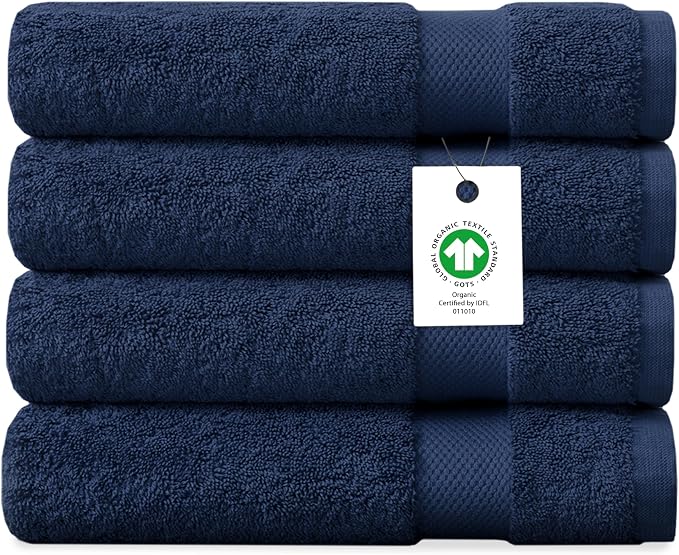 Delara Organic Cotton Luxuriously Plush Bath Towel Pack of 4 | GOTS & OEKO-TEX by Delara
