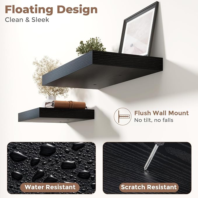 24 Inch Floating Shelves for Wall Set of 2, Easy Install Engineered Wood - Image 4