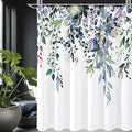 Gibelle Long Shower Curtain 72 x 78, Watercolor Floral Plant Bathroom Curtains by Gibelle