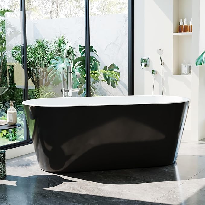 59 Inch Freestanding Bathtub, Acrylic Soaking Bathtub by Unknown