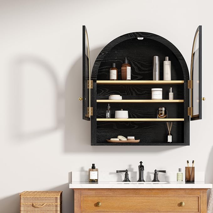 Large Arched Wall Cabinet with Acrylic Door, Wood Wall Mounted Bathroom Cabinet - Image 5