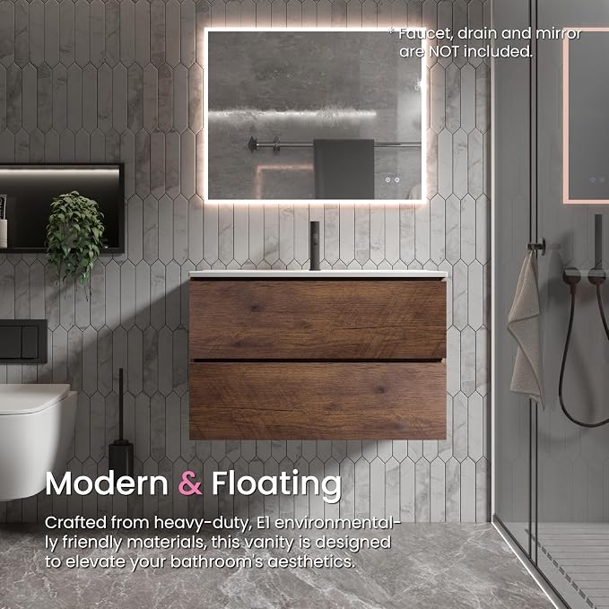 30" Bathroom Vanity with Sink, Modern Floating Vanity with Double Soft Closing - Image 4