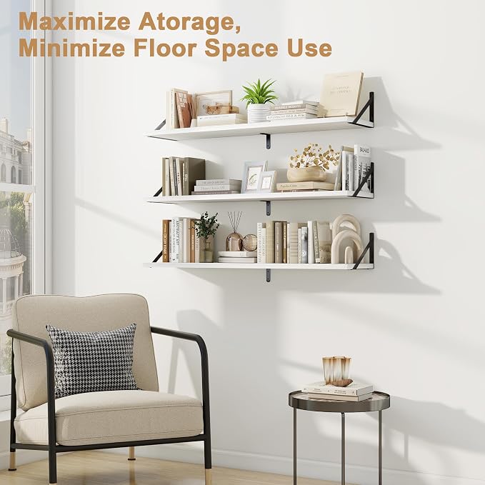 Fun Memories Long Wall Shelves for Bedroom, Rustic Wood Display Shelf for Home - Image 3