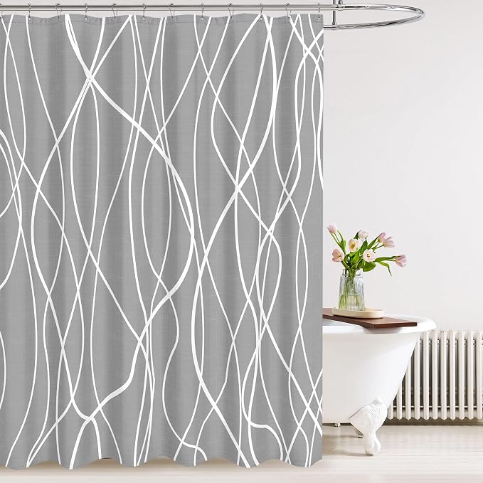 Tititex Morden 140gms Faux Linen Fabric Bath Shower Curtain Set Textured Fabric by Tititex