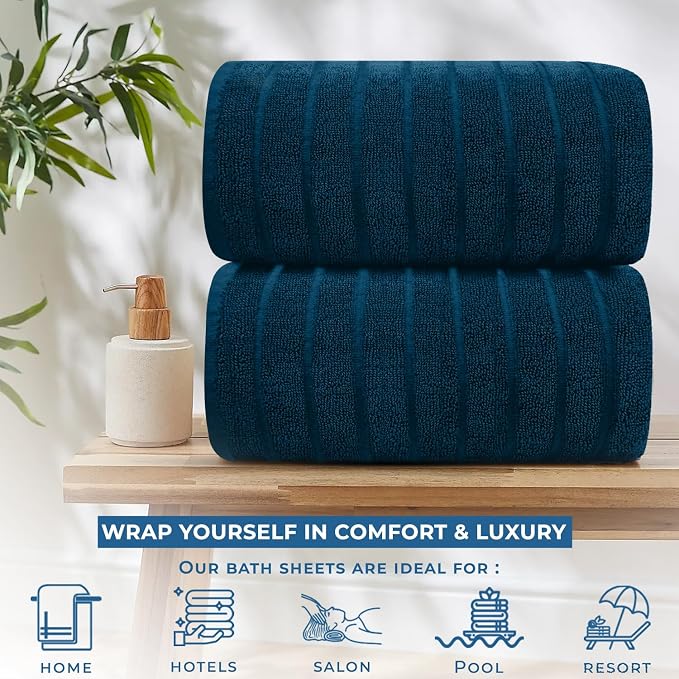 DAN RIVER Pack of 2 Bath Sheet 35x70 Inches, Big Towels Oversized Extra Ribbed - Image 5