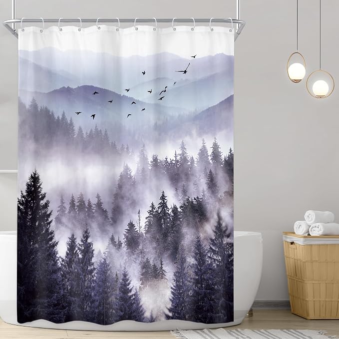 Riyidecor Purple Shower Curtain 48Wx72H Inch, Stall Narrow Rv Small Nature - Image 2