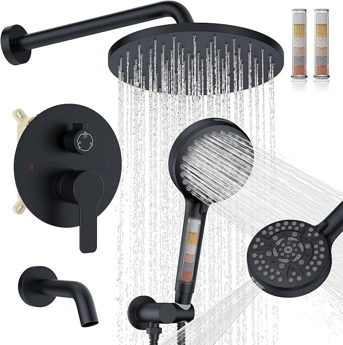 Iriber Mattle Black Bathtub Shower Faucet Set，Bathroom Shower System by Iriber