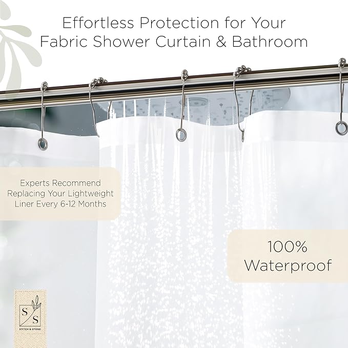 Stitch & Stone Shower Curtain Liner, Premium Medium Weight Durable Waterproof - Image 5