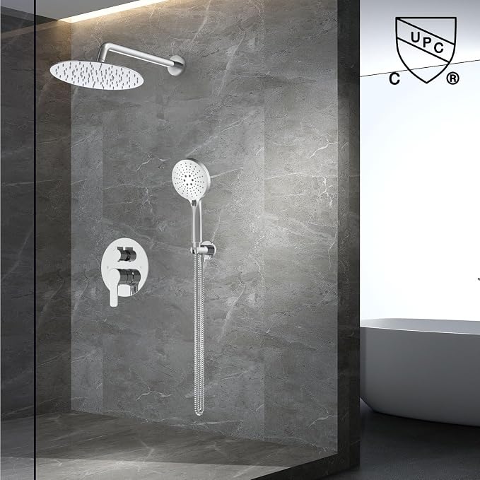Shower Faucet Set 10IN Brass Rough-In Valve Body Trim Kit Rainfall Included - Image 2