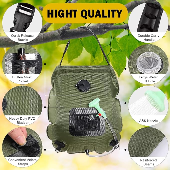 Solar Shower Bag | 5 Gal/20L Solar Heating Camping Shower Bag | Removable Hose - Image 4