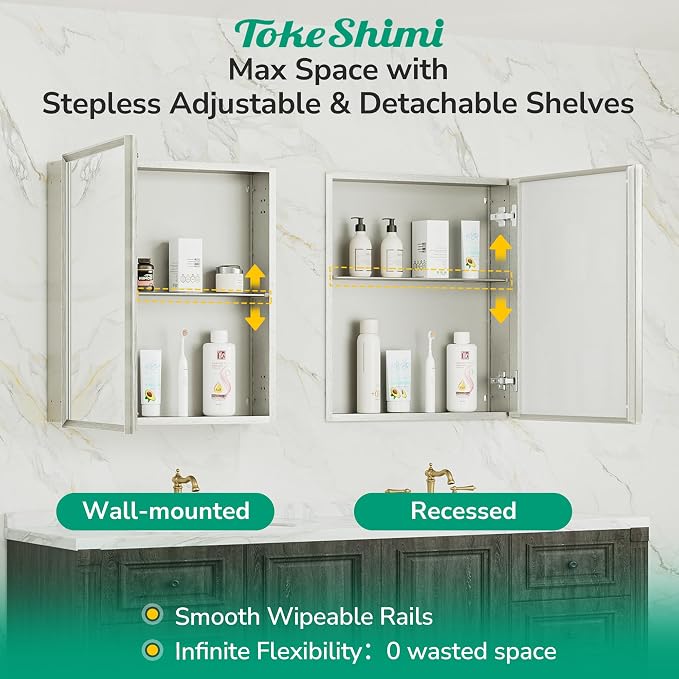 TokeShimi 14 x 18 Medicine Cabinet Mirror, Assembly Required, Brushed Nickel - Image 6