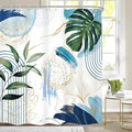 Blue Boho Shower Curtain 72Wx72H Modern Mid Century Abstract Blue Gold Tropical by MitpokBrand