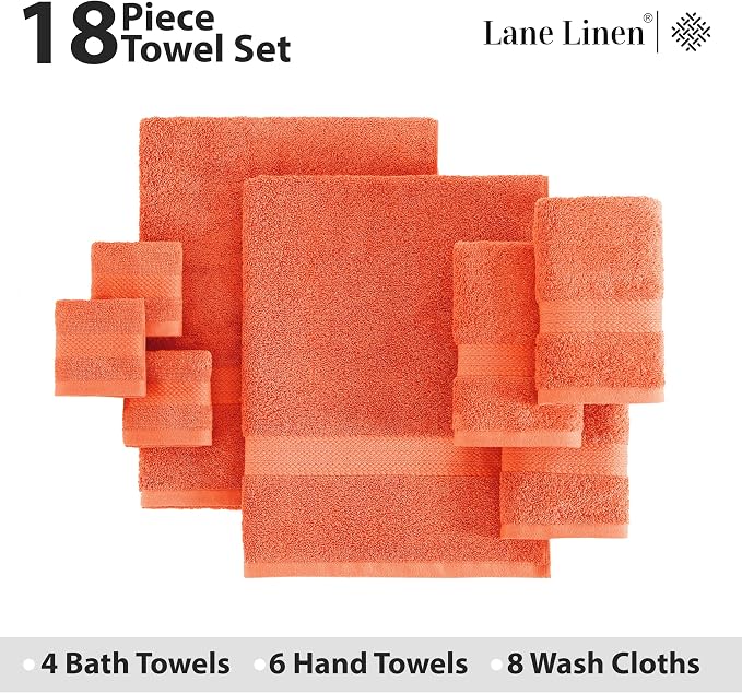 LANE LINEN 100% Ring Spun Cotton Luxury Bath Towel Set, 8 Washcloths, 6 Hand - Image 4