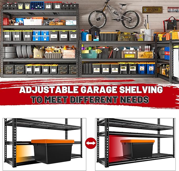 REIBII 55" W Garage Shelving, Heavy Duty Storage Shelves Load 3000LBS, 5 Tier - Image 6