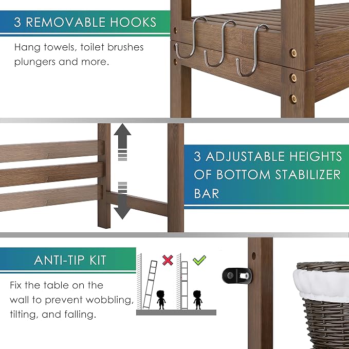 SMIBUY Bathroom Storage Shelf, Bamboo Over-The-Toilet Organizer Rack, - Image 6