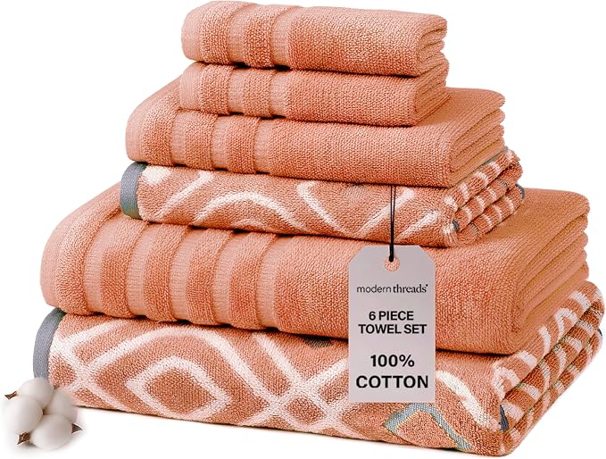 Modern Threads Oxford 6-Piece 100% Cotton Towel Set – Yarn Dyed Jacquard & by ModernThreads