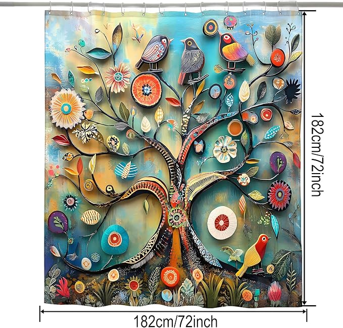 Bohemian Shower Curtain, Boho Floral Print Water Repellent Polyester Fabric - Image 3