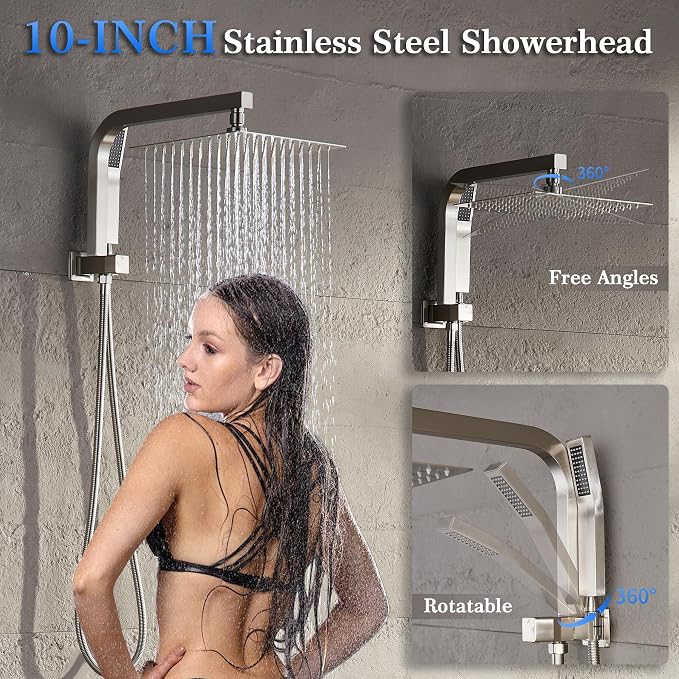 Shower Faucet Set with 10 Inch Shower Heads with Handheld Spray Combo, Rainfall - Image 3