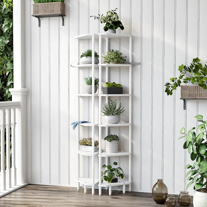 6 Tier Corner Shelf with LED Light, 66.5'' Tall Standing Shelf, Narrow Display - Image 2