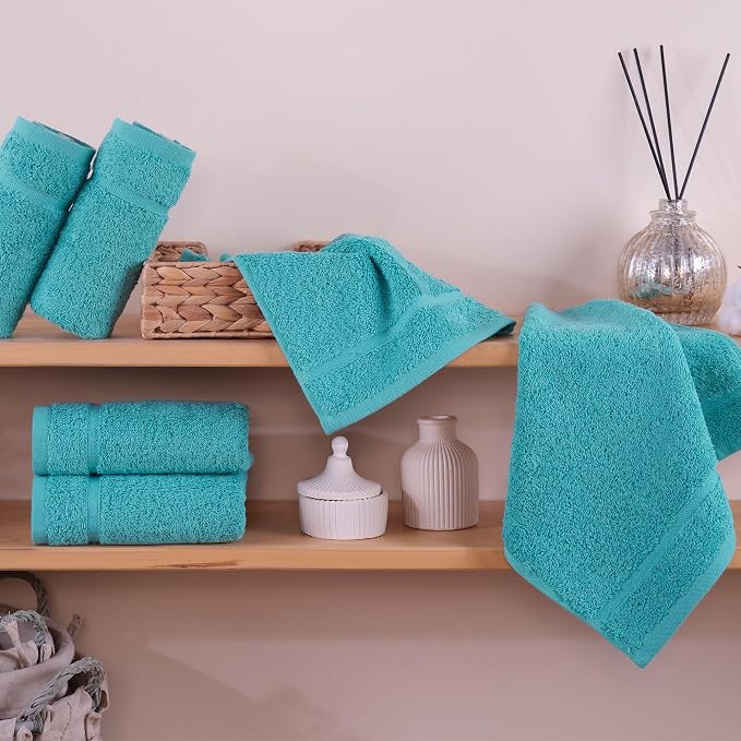 Teal Turquoise Washcloth Linen Set Premium Original Turkish Cotton, Hotel - Image 5