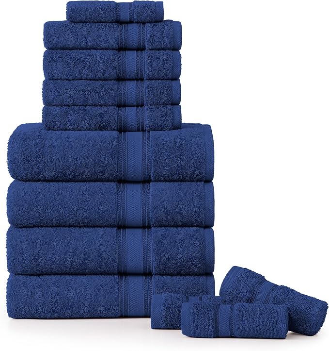 LANE LINEN 100% Mercerized Cotton Towels Set 12 – Zero Twist, 4 Bath Towels by LaneLinen