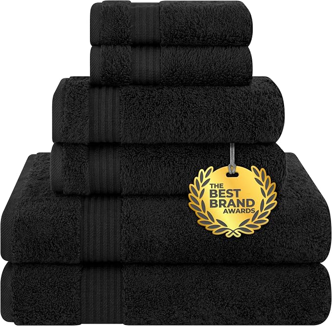 Cotton Paradise Black 6 Piece Towel Set, 100% Cotton Turkish Towels by UNITEDHOMETEXTILE