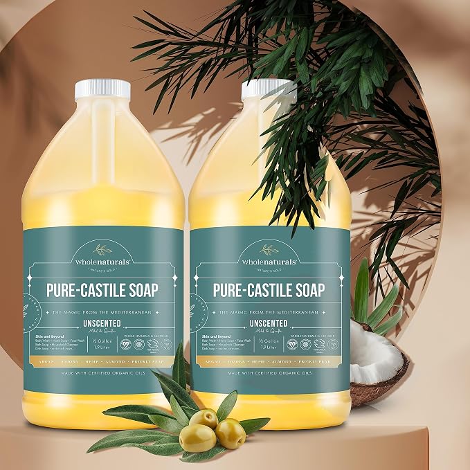 WHOLENATURALS Pure Castile Soap Liquid Unscented, EWG Verified & Certified Palm - Image 2