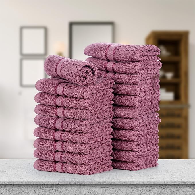 Ample Decor Washcloth Set of 20 Grape Purple 100% Cotton - Image 2