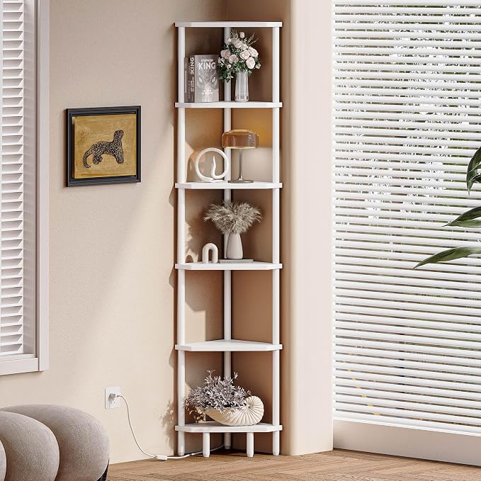 6 Tier Corner Shelf with LED Light, 66.5'' Tall Standing Shelf, Narrow Display - Image 5