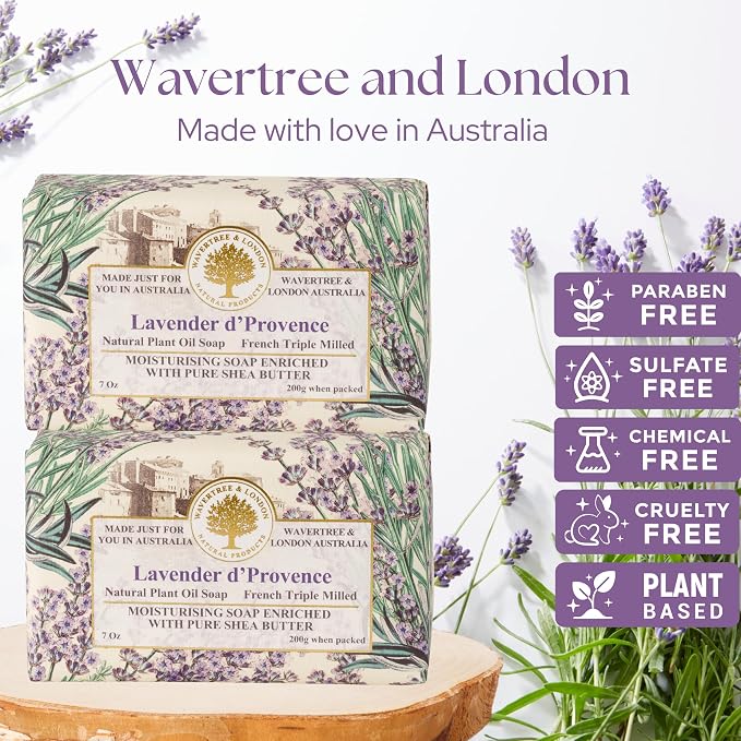 Wavertree & London Lavender Scented Natural Soap Bars, 7oz Moisturizing French - Image 2