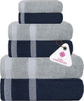 CASA COPENHAGEN Solitaire Mix 6 Pieces Towel Set- Navy Blue + Grey Violet by CASACOPENHAGEN
