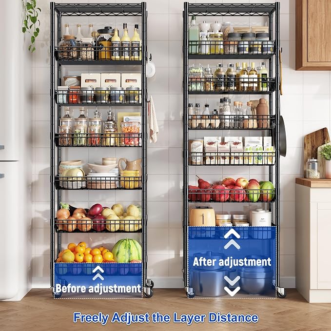 7 Tier Wire Shelving Unit with Wheels 72" H Adjustable Basket Shelf Storage - Image 6