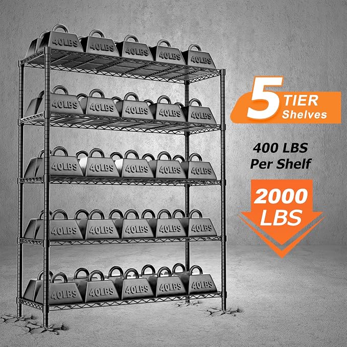 Storage Shelves Heavy Duty, 5-Tier Adjustable Metal Utility Shelf, Wire Shelf - Image 4