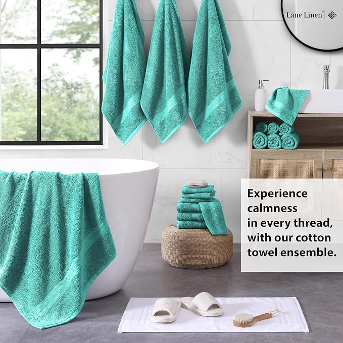 LANE LINEN 100% Ring Spun Cotton Bath Towel Set, 8 Washcloths, 6 Premium Hand - Image 3